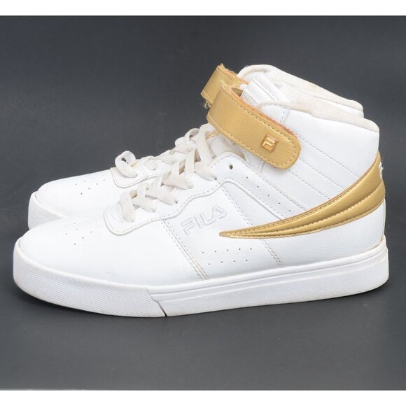 Fila Women's 7 Vulcan 13 Anodized White/Gold Leather Mid Top Retro Sneakers - Picture 4 of 8